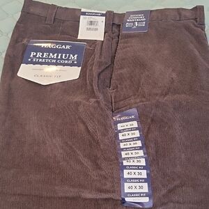 Haggar Brown Corduroy Pants with Textured Ribbed Design